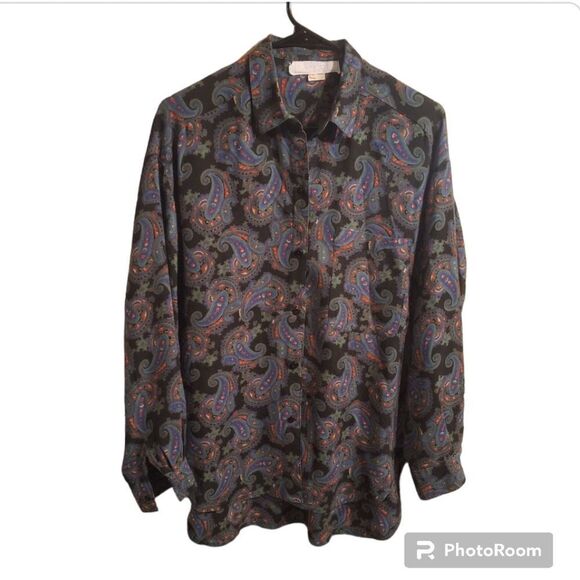 Vintage Bergdorf Goodman paisley button down shirt size 4 - Picture 1 of 8